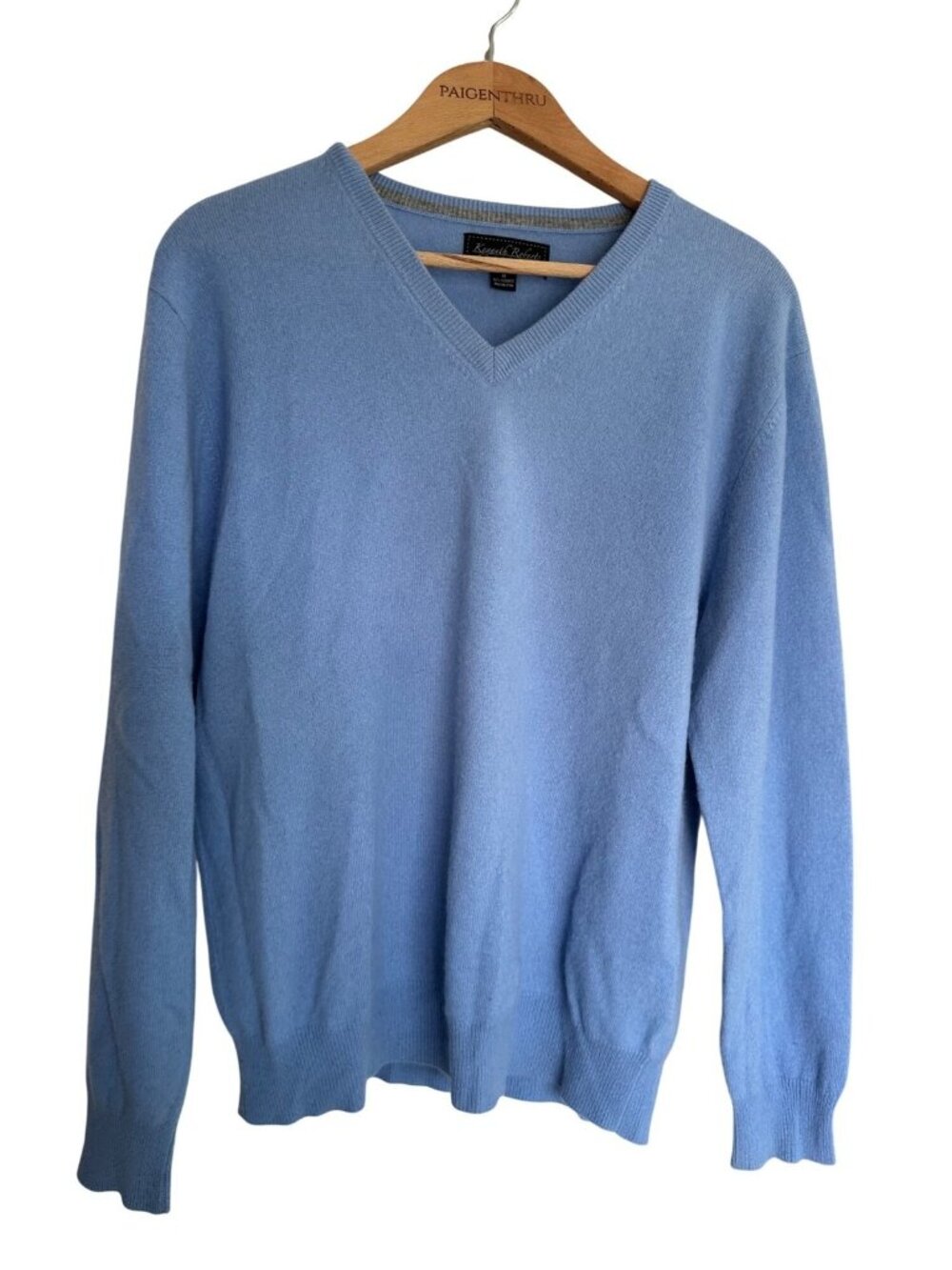 Kenneth Roberts Men's M Cashmere Blue V-neck Sweater Old Money Lux